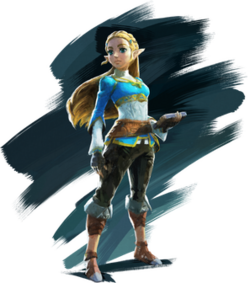 Artwork of Zelda wearing a blue riding outfit