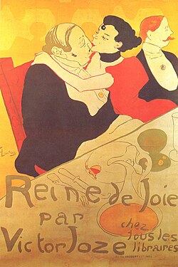 Reine de joie, (Queen of Joy), a book cover illustration by Henri de Toulouse-Lautrec (1892) about a Paris prostitute