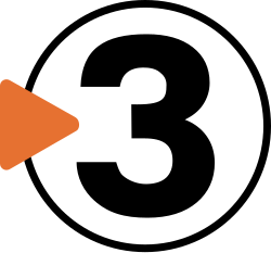 A 3 in a circle interrupted on the left side by an orange rightward-pointing rounded triangle