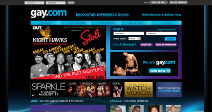A login page of www.Gay.com