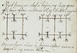 Excerpt of Icelandic galder staves from the manuscript LBS 4627 8vo (c. 1870).