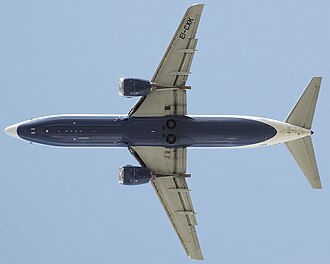 737 Classic with larger CFM56 engines mounted mostly ahead of the wing