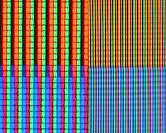 Tiny red, green and blue sub-pixels (enlarged on left side of image) create the colors you see on your computer screen and TV.