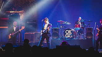 OK Go performing in 2012. From left to right: Tim Nordwind, Damian Kulash, Dan Konopka, Andy Ross
