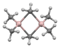 Trimethylaluminium is an organometallic compound with a bridging methyl group. It is used in the industrial production of some alcohols.