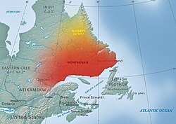 Map of Nitassinan and St'aschinuw, Naskapi Country, in Canada (Quebec and Labrador)