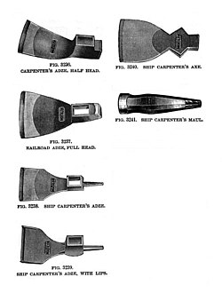 19th century catalogue showing various adze and axe heads