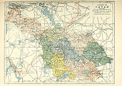 Barony map of County Cavan, 1900; Loughtee Upper is in the centre, coloured blue.