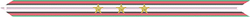A multicolored streamer with (from outer to inner) green, red, black (the three colors of the Afghan flag), white, red, and white again horizontal stripes with a blue horizontal stripe in the center