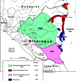 Insurgency area in Nicaragua (1986)