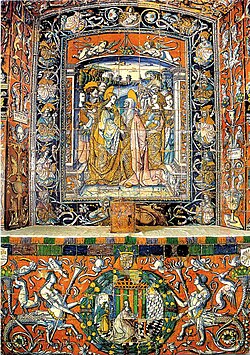 Chapel of the Alcázar of Seville (Spain) covered with tin-glazed tiles painted in 1504 by the Pisan Francesco Niculoso.[22]
