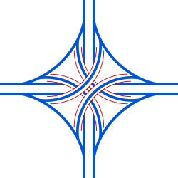 Four-level stack: used as a major junction, usually for freeway junctions