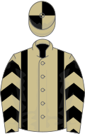Beige, black braces, chevrons on sleeves, quartered cap