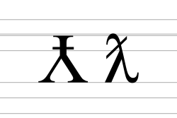 Upper and lower case of Latin barred lambda