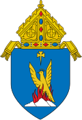 The arms of the Diocese of Phoenix: The arms feature a phoenix, the namesake of the diocesan seat, Phoenix, Arizona.