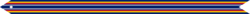 A blue streamer with yellow, red, and white horizontal stripes