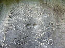 17th century tombstone in the mausoleum of John Livingstone, "an apothecary in Edinburgh", who fell victim to the 1645 plague