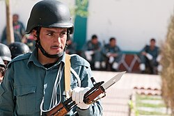 Afghan policeman with AKM and AKM Type II bayonet.
