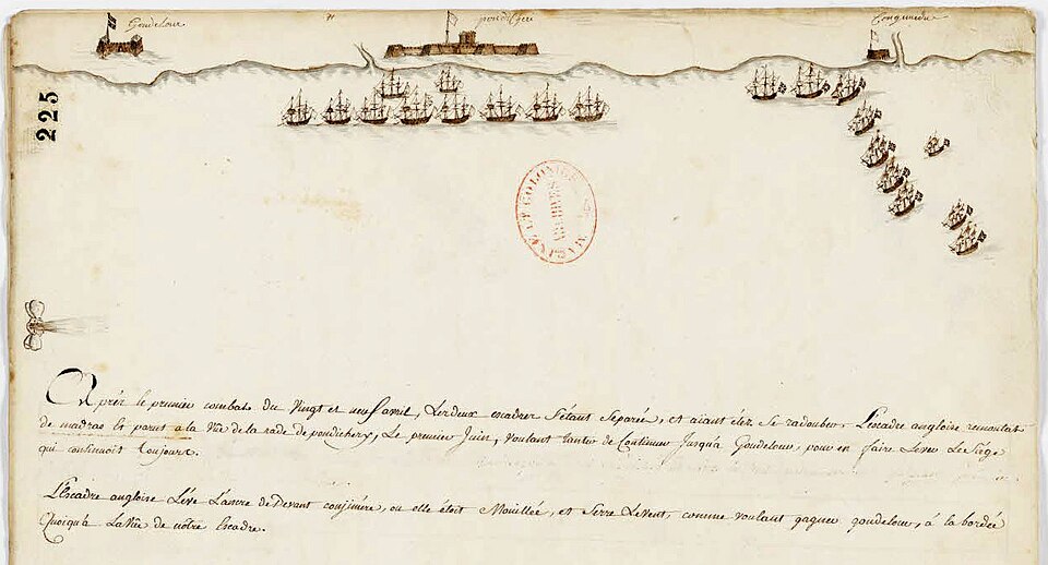 French and British ships position near Pondicherry. French National Archives.