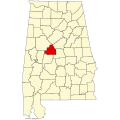 Bibb County, Alabama (marked red) where the species is found in the Little Cahaba River.