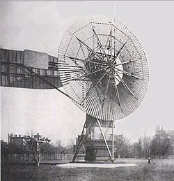 The first automatic wind turbine, built in Cleveland in 1887 by Charles F. Brush[27]