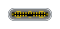 A Full-Featured Type‑C plug: a smooth metal shell, 8 by 2.5 millimeters, with rounded sides and rounded edges at the facing end. The end has a narrow slot with all contacts inside. The Full-Featured plug has six shield-contact springs, all more prominent than the four in the other Type‑C plugs, and all contacts are present except the center pair on one side. Type‑C plugs only vary in which contacts are present inside; they cannot be distinguished by touch and are difficult to discern by unaided vision.