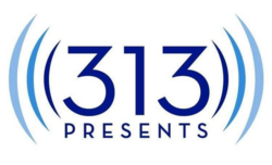Navy blue "312 Presents" with arcs on either side in multiple shades of blue