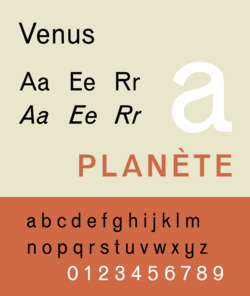 Sample of Venus typeface showing character set