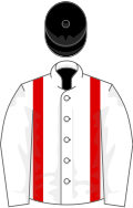 White, red braces, black cap