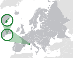 Location of Monaco (green) in Europe (dark grey)