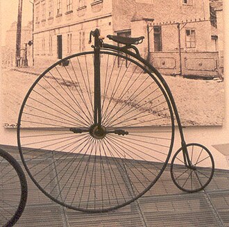 A penny-farthing or ordinary bicycle in the Škoda Auto museum in the Czech Republic