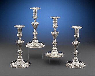 Silver Candlesticks by Paul de Lamerie. Hallmarked London, circa 1747–49