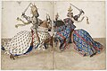 This 15th-century depiction of a tournament shows fully caparisoned horses, from Le Livre des tournois by Barthélemy d'Eyck.