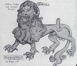 Tusked manticore on heraldic badge of William, Lord Hastings, c. 1470