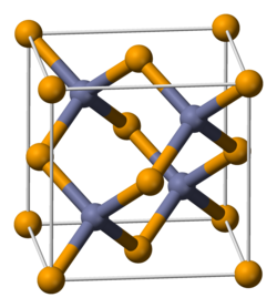 The unit cell of a zinc telluride crystal.