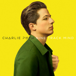 An image of Puth sporting a green jacket, posing in front of a yellow backdrop, with his name and the title, "Nine Track Mind" appearing in the portrait's center.