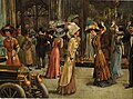 Fashion plate of 1909 showing Londoners walking in front of Harrods
