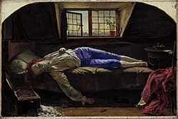 Thomas Chatterson laying dead on a bed, with an arm underneath the bed