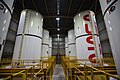 Multiple segments of the SLS SRB at Kennedy Space Center in 2020, waiting for their final assembly.