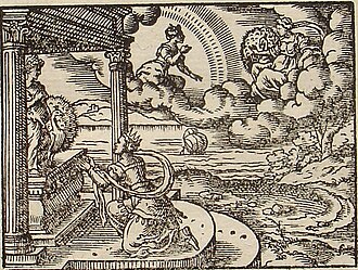 Alcyone praying Juno, engraving by Virgil Solis for Ovid's Metamorphoses Book XI, 573–582