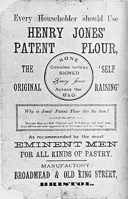 An advertisement for Henry Jones Self-Raising Flour, Bristol, UK (between circa 1845 and circa 1880)