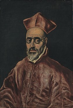 Portrait of Cardinal Fernando Niño de Guevara by El Greco, c. 1600, showing glasses with temples passing over and around the ears