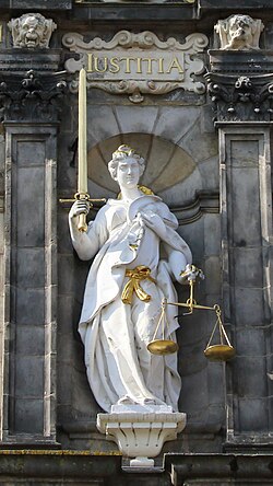 Justitia on the Delft City Hall, the Netherlands