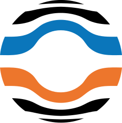logo of preCICE showing a round cutout of 6 coloured streamlines of laminar flow around a cylinder. 2 black, 1 blue, 1 orange, 2 black.