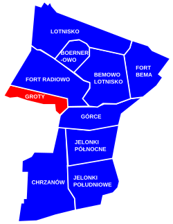 The location of the City Information System area of Groty within the district of Bemowo