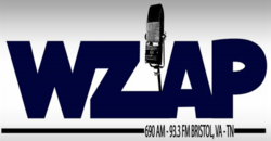 Blue connected letters spelling "WZAP" and an old time radio microphone