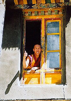 A monk inside the Old Lhatse Monastery in 2000