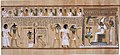 Full view of the Weighing of the Heart from the Papyrus of Hunefer. Ammit is shown next to the scale. Anubis is on her left, and Thoth on her right. c. 1275 BCE, Nineteenth Dynasty.