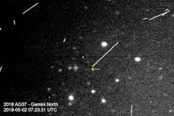 Gemini North telescope's images of 2018 AG37, the farthest known Solar System object as of 2025[update]