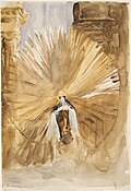 St. Teresa of Avila, wearing a Carmelite habit, levitates, surrounded by golden rays of light.